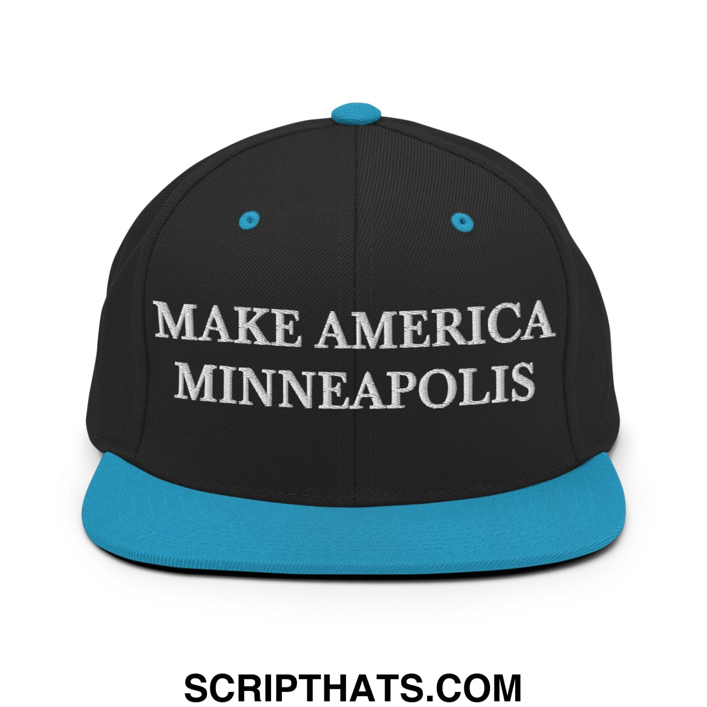 Make America Minneapolis Embroidered Flat Bill Brim Snapback Hat Black Teal