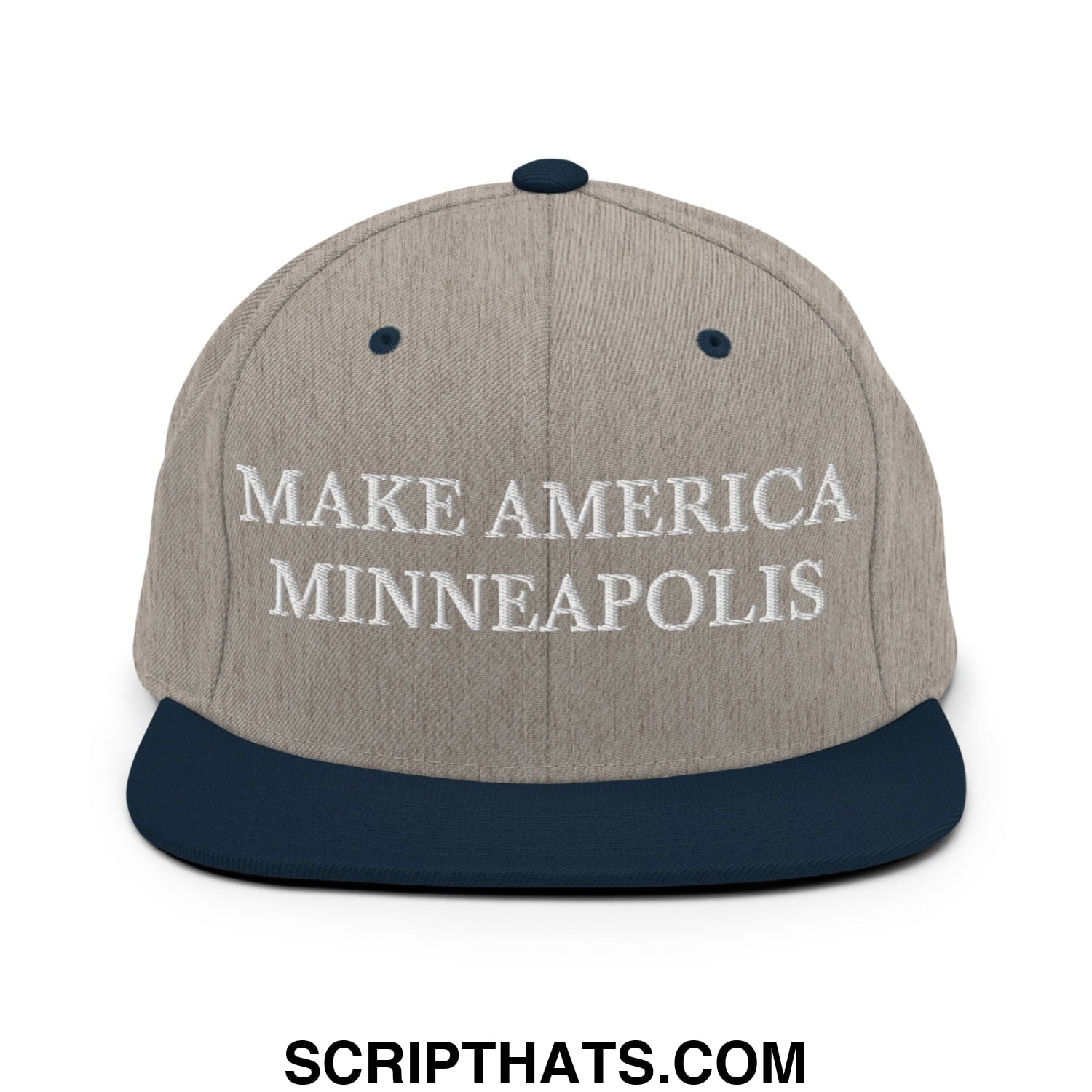 Make America Minneapolis Embroidered Flat Bill Brim Snapback Hat Heather Grey Navy