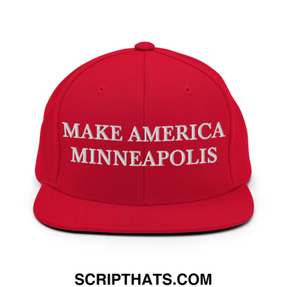 Make America Minneapolis Embroidered Flat Bill Brim Snapback Hat Red