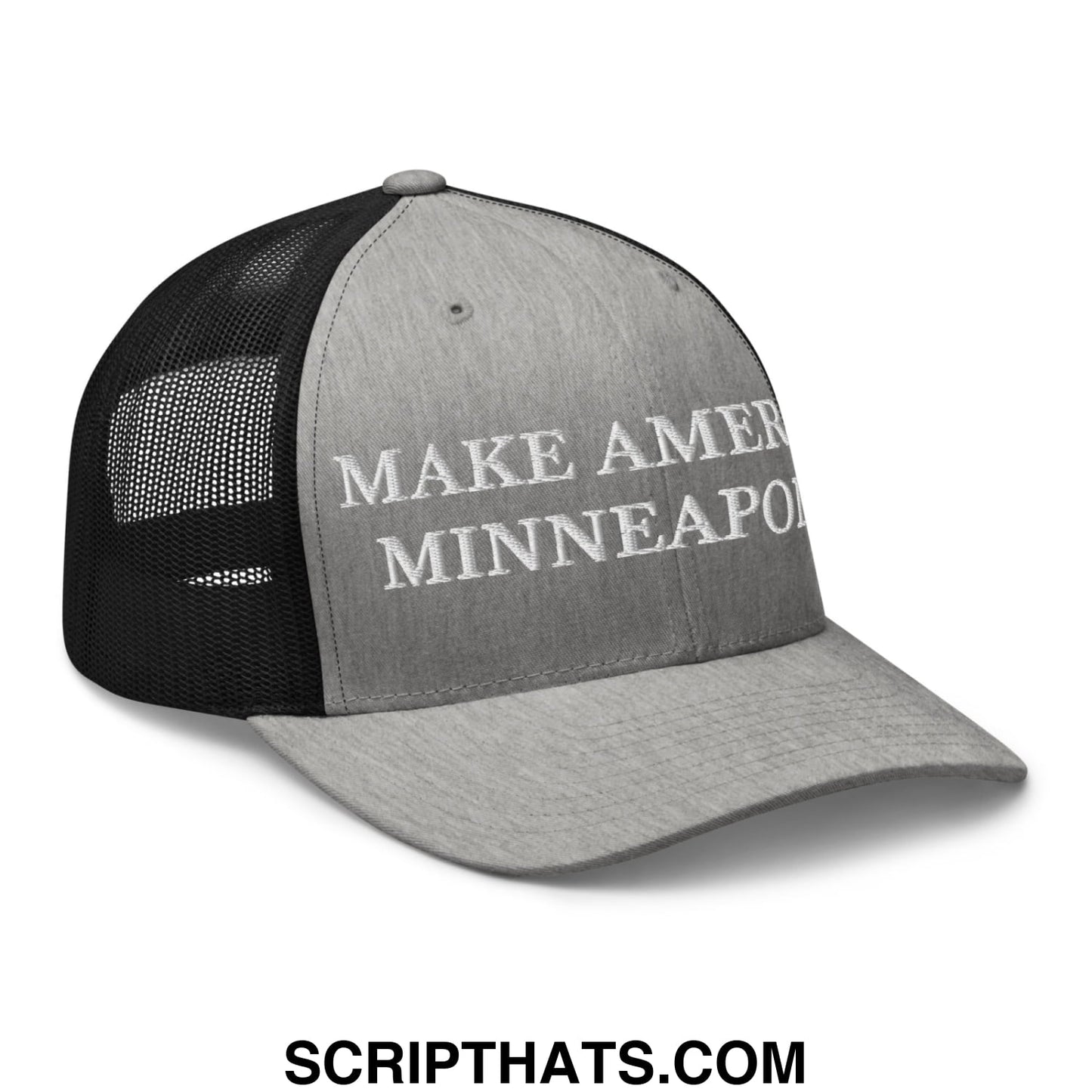 Make America Minneapolis Embroidered Mesh Trucker Hat Heather Black