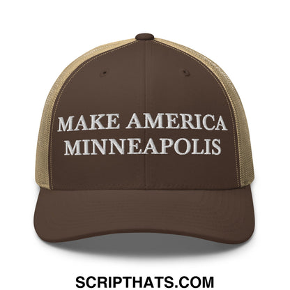 Make America Minneapolis Embroidered Mesh Trucker Hat Brown Khaki