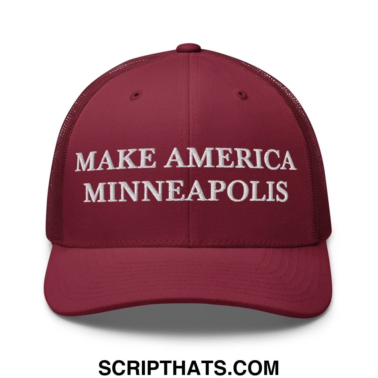 Make America Minneapolis Embroidered Mesh Trucker Hat Cranberry