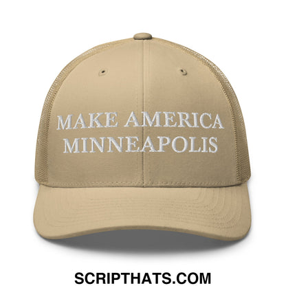 Make America Minneapolis Embroidered Mesh Trucker Hat Khaki