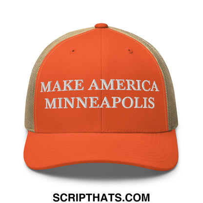 Make America Minneapolis Embroidered Mesh Trucker Hat Rustic Orange Khaki