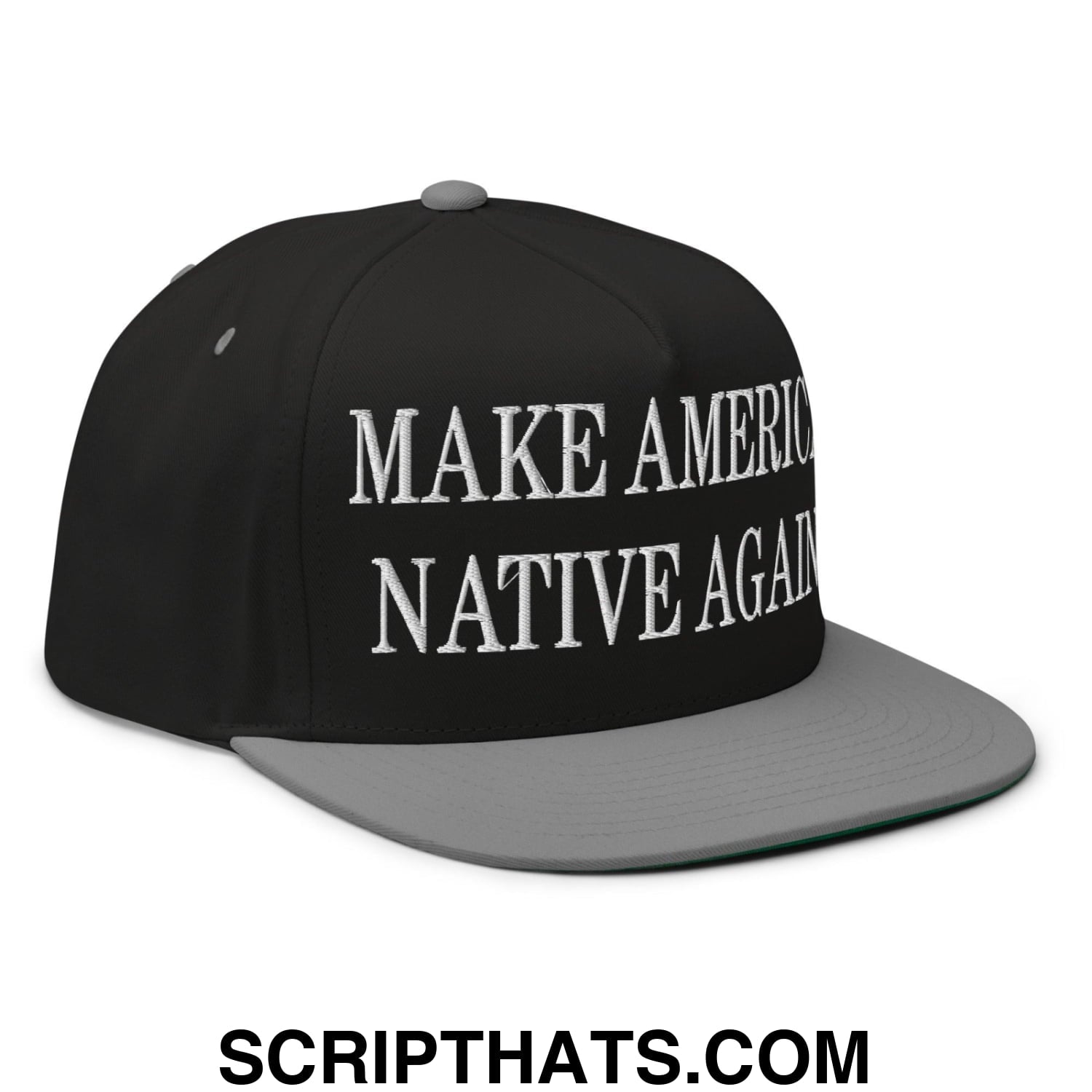 Make America Native Again Embroidered 5 Panel Flat Bill Brim Snapback Hat Black Grey