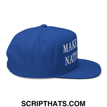 Make America Native Again Embroidered 5 Panel Flat Bill Brim Snapback Hat Royal Blue