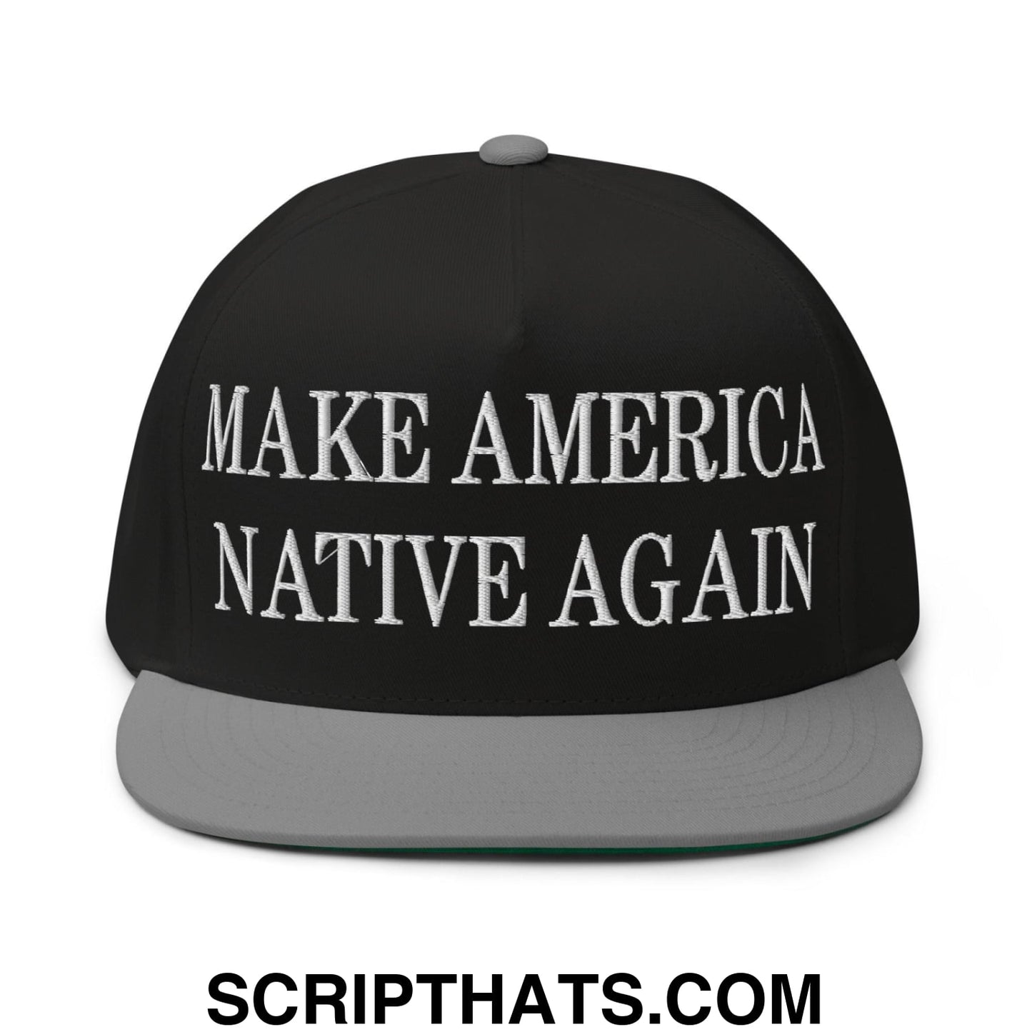 Make America Native Again Embroidered 5 Panel Flat Bill Brim Snapback Hat Black Grey