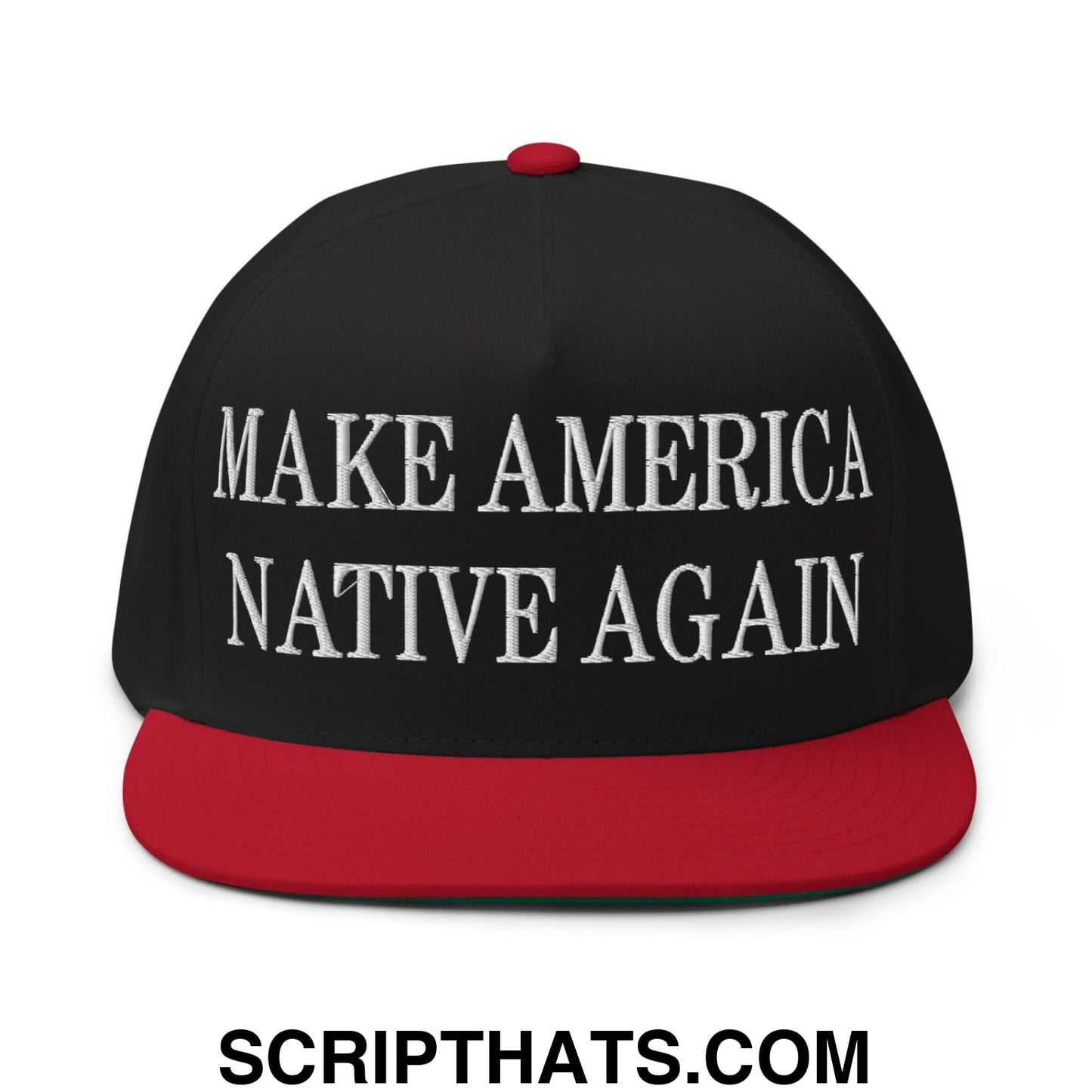 Make America Native Again Embroidered 5 Panel Flat Bill Brim Snapback Hat Black Red