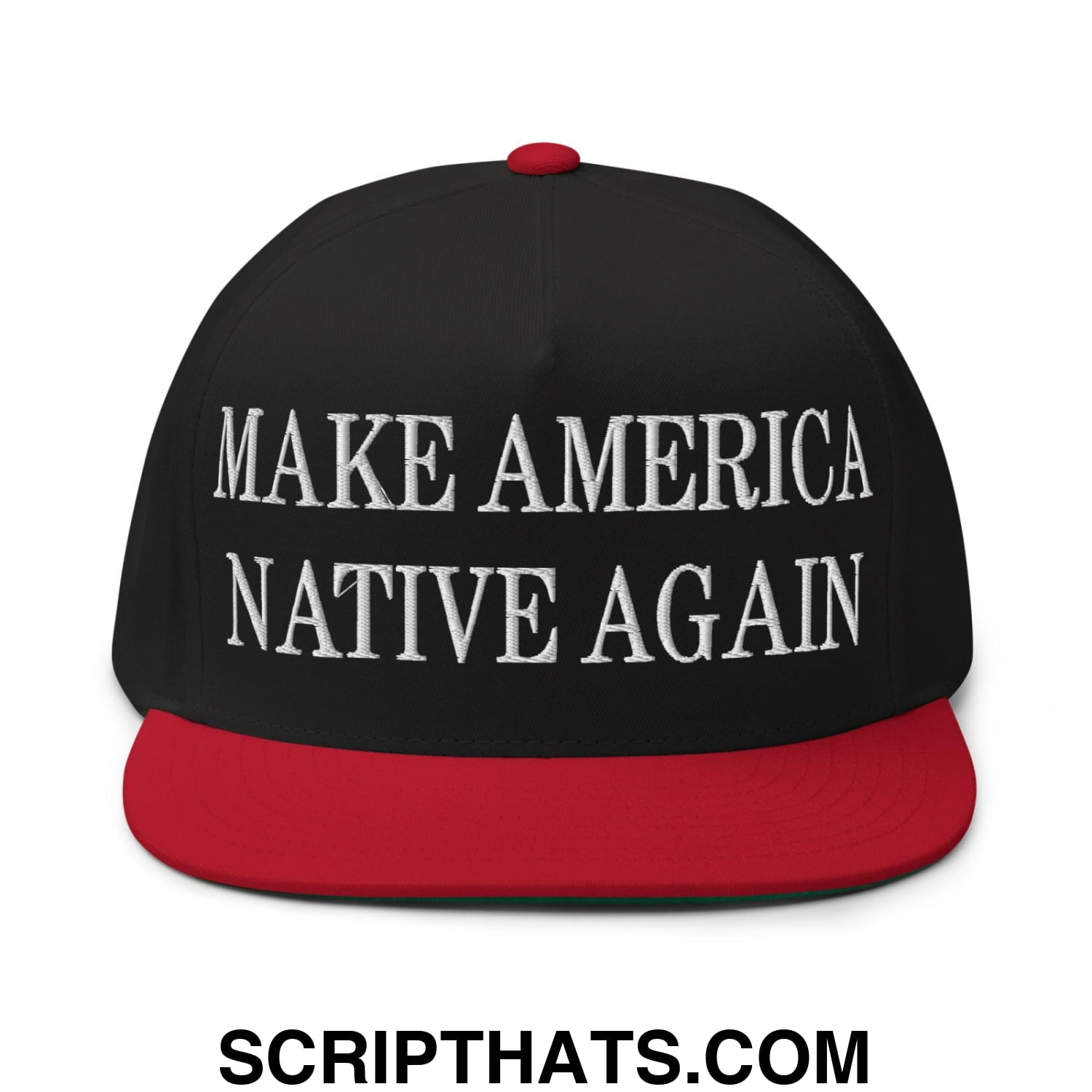 Make America Native Again Embroidered 5 Panel Flat Bill Brim Snapback Hat Black Red