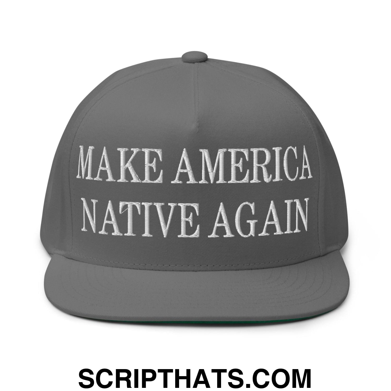 Make America Native Again Embroidered 5 Panel Flat Bill Brim Snapback Hat Grey