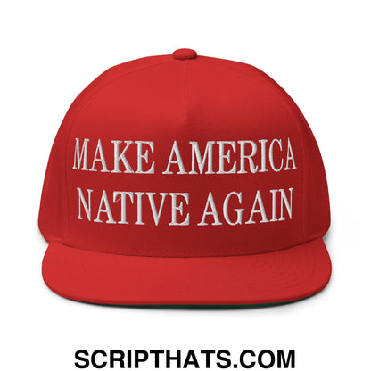 Make America Native Again Embroidered 5 Panel Flat Bill Brim Snapback Hat Red