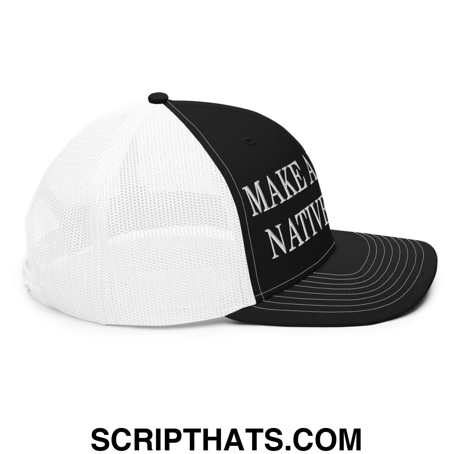 Make America Native Again Embroidered Classic Mesh Trucker Hat Black White