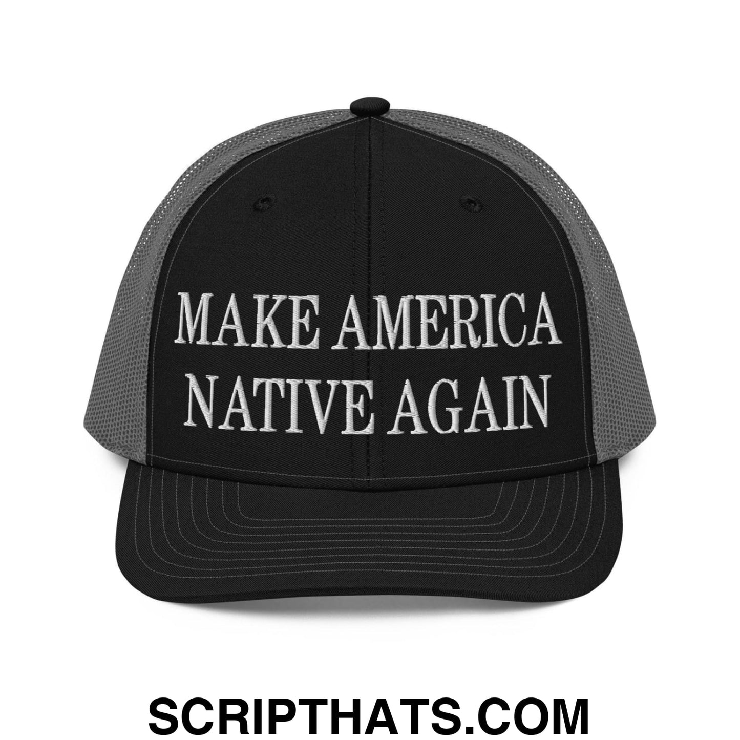 Make America Native Again Embroidered Classic Mesh Trucker Hat Black Charcoal