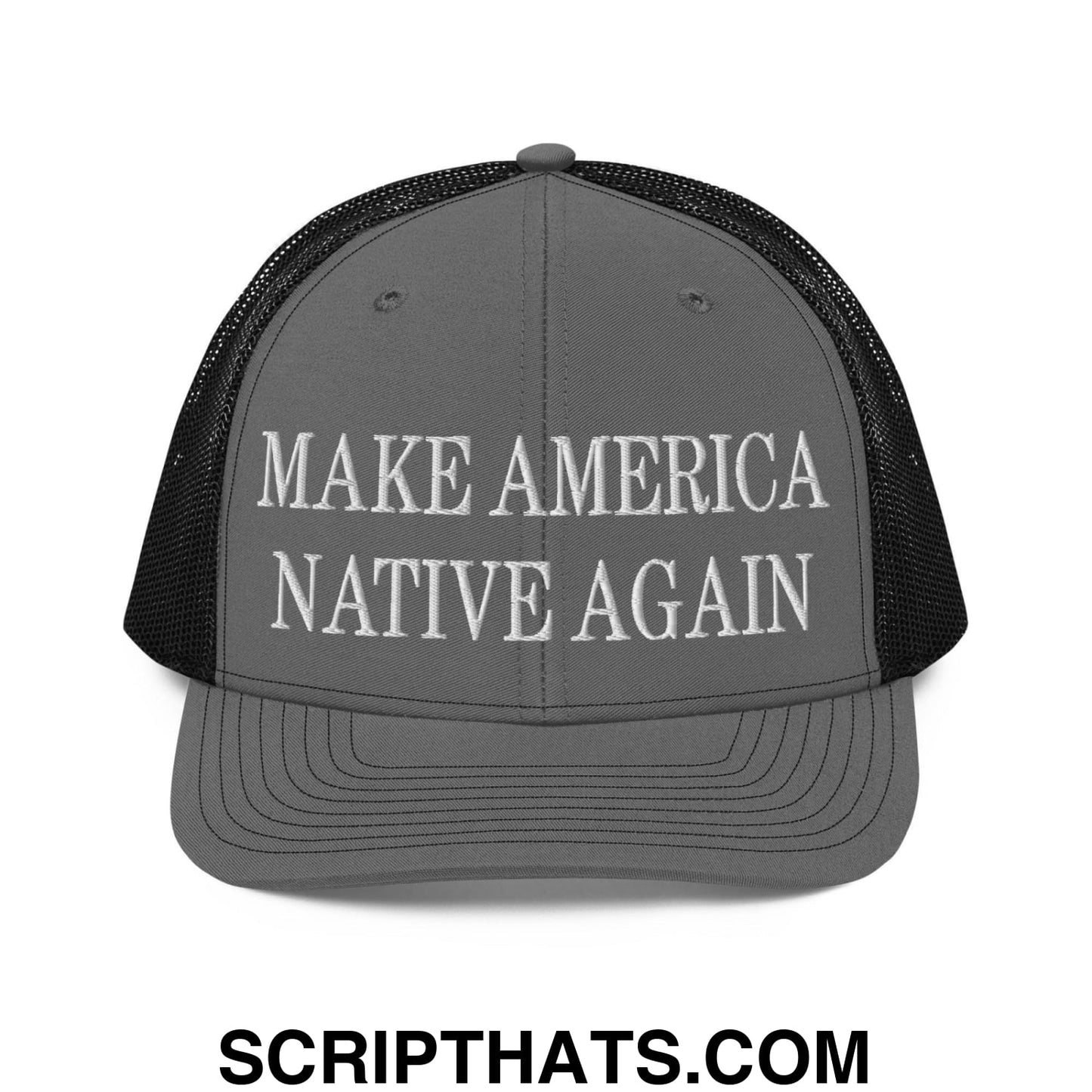 Make America Native Again Embroidered Classic Mesh Trucker Hat Charcoal Black
