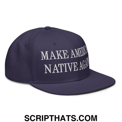 Make America Native Again Embroidered Flat Brim Bill Snapback Hat Navy blue