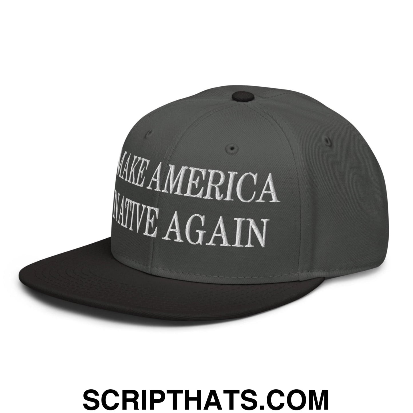 Make America Native Again Embroidered Flat Brim Bill Snapback Hat Black Charcoal gray Charcoal gray
