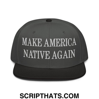 Make America Native Again Embroidered Flat Brim Bill Snapback Hat Black Charcoal gray Charcoal gray