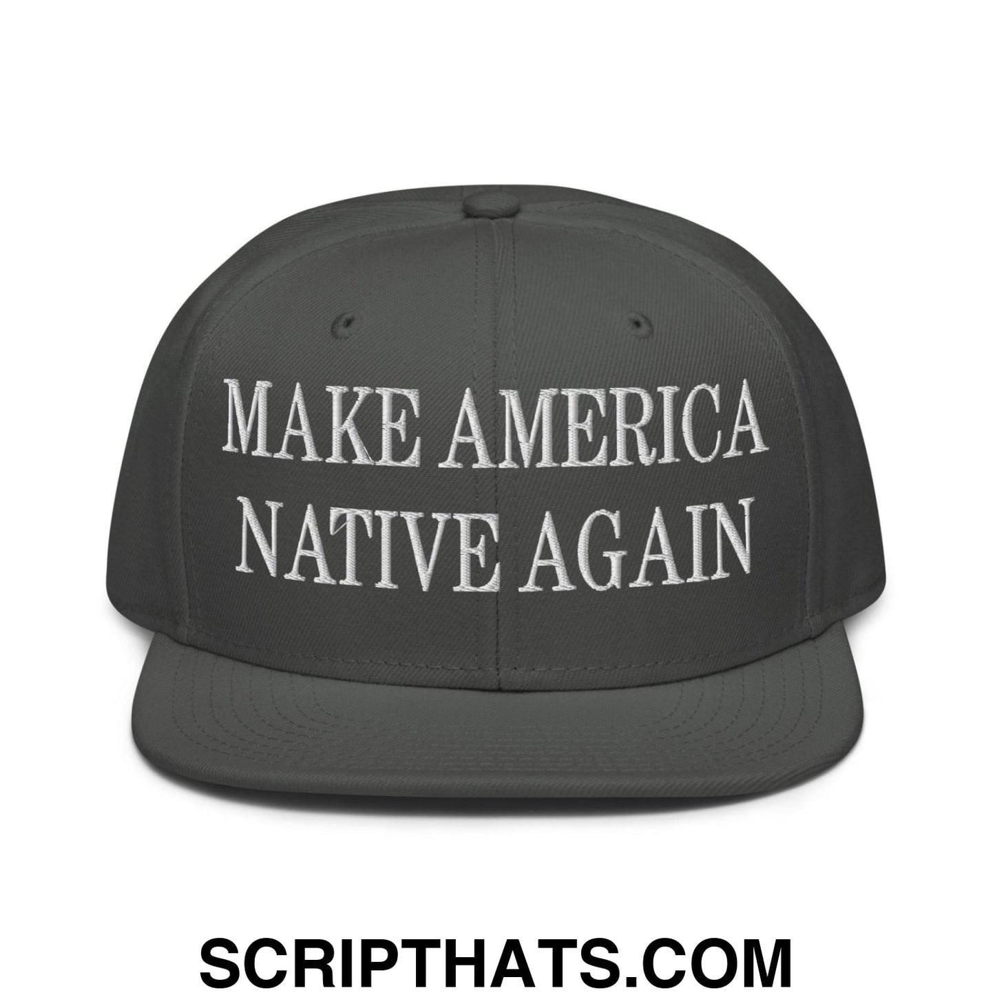 Make America Native Again Embroidered Flat Brim Bill Snapback Hat Charcoal gray