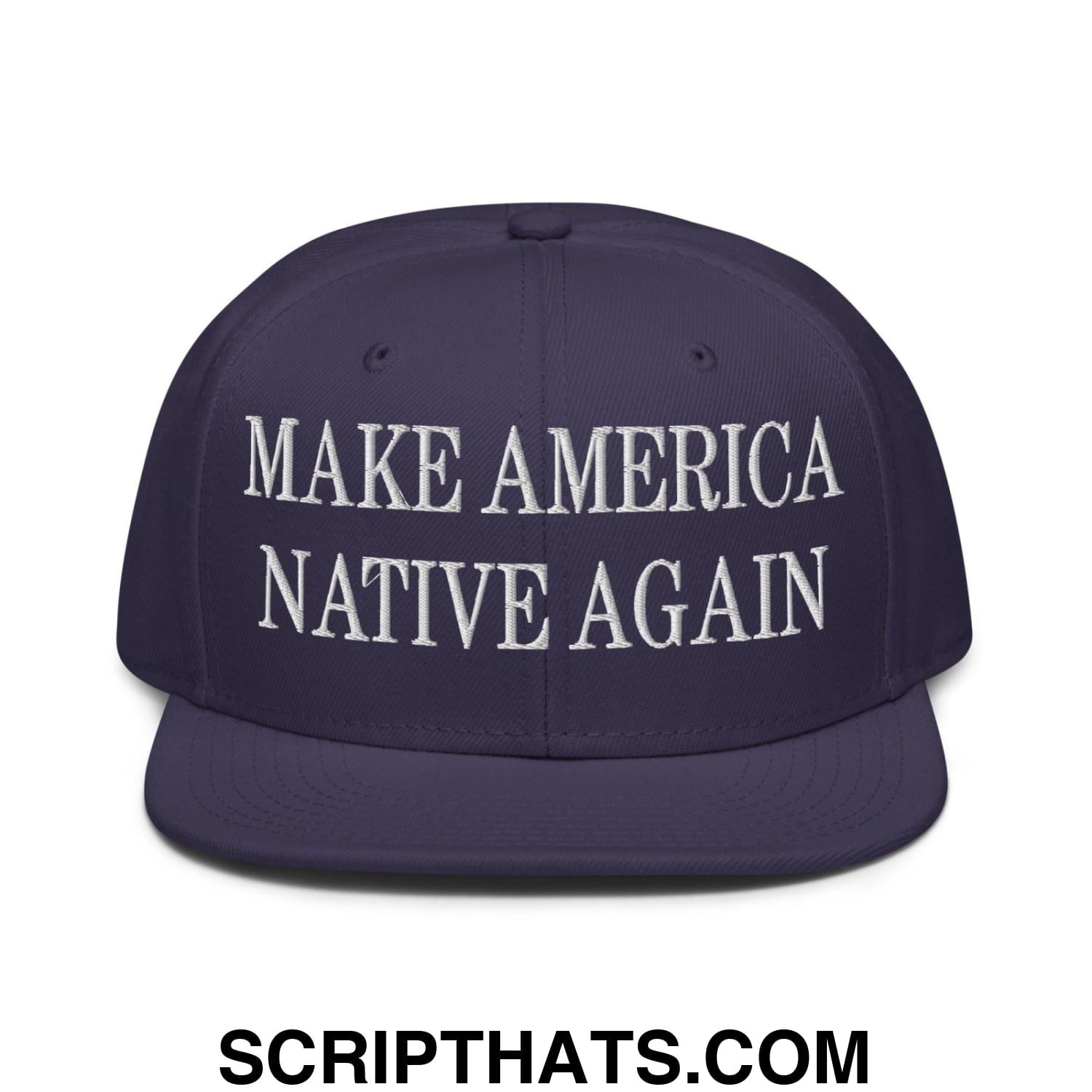 Make America Native Again Embroidered Flat Brim Bill Snapback Hat Navy blue