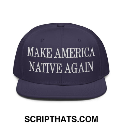 Make America Native Again Embroidered Flat Brim Bill Snapback Hat Navy blue