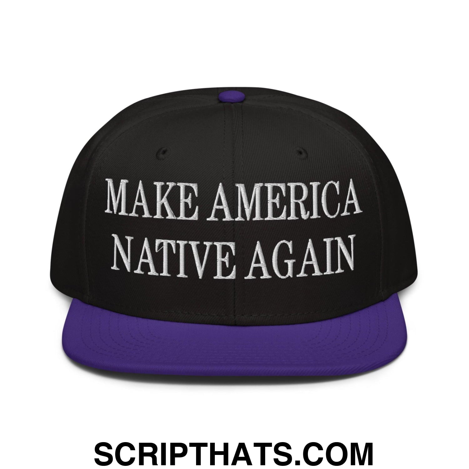 Make America Native Again Embroidered Flat Brim Bill Snapback Hat Purple Black Black