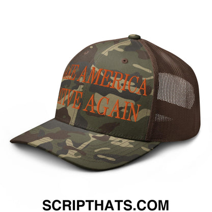 Make America Native Again Embroidered Orange Camo Trucker Hat Camo Brown