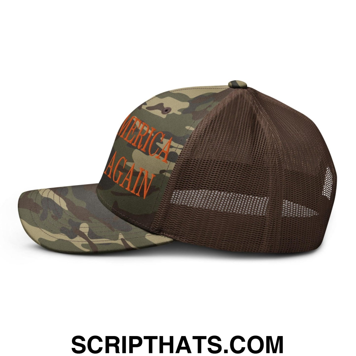 Make America Native Again Embroidered Orange Camo Trucker Hat Camo Brown