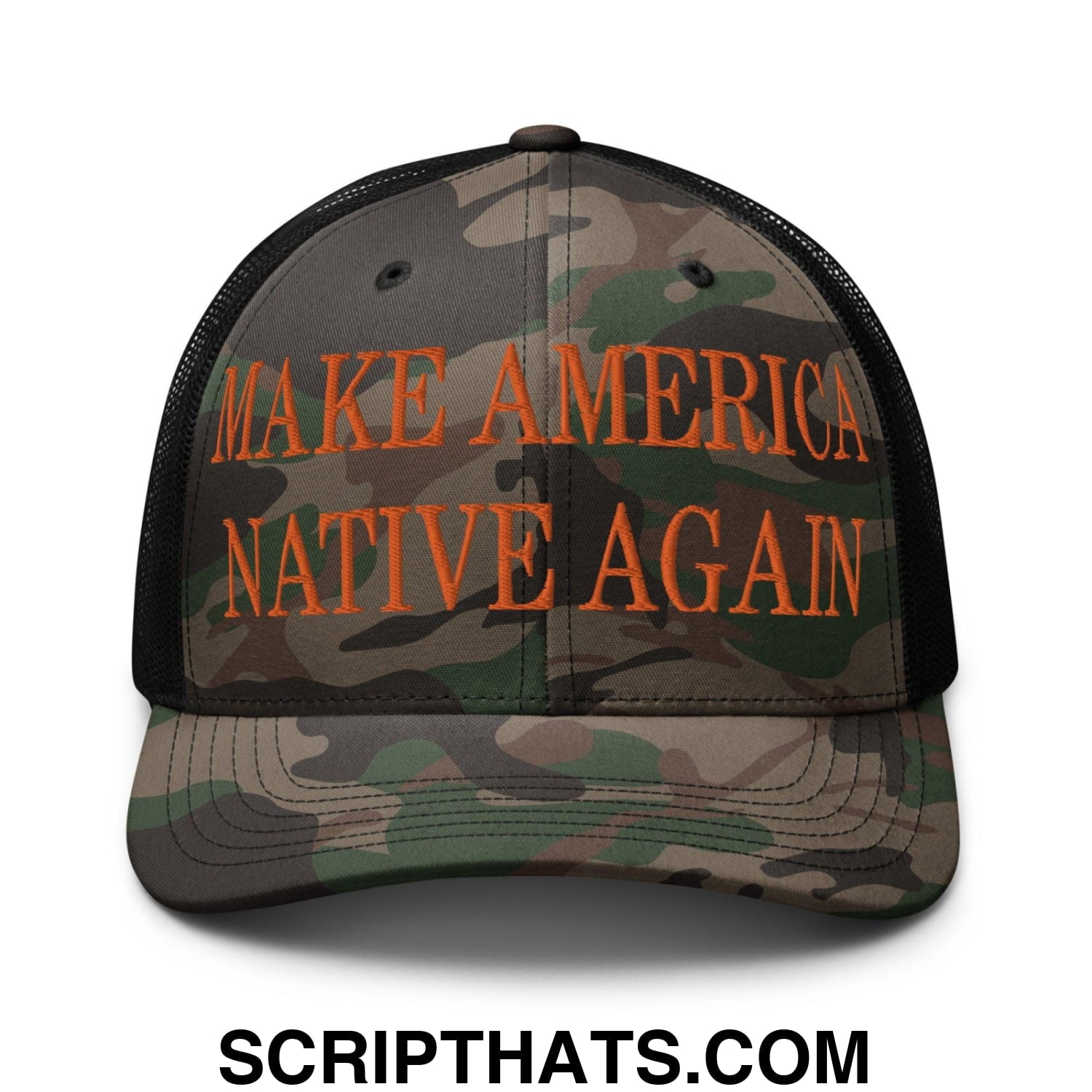 Make America Native Again Embroidered Orange Camo Trucker Hat Camo Black