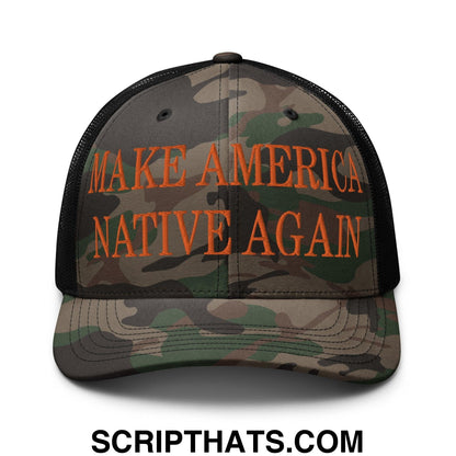 Make America Native Again Embroidered Orange Camo Trucker Hat Camo Black