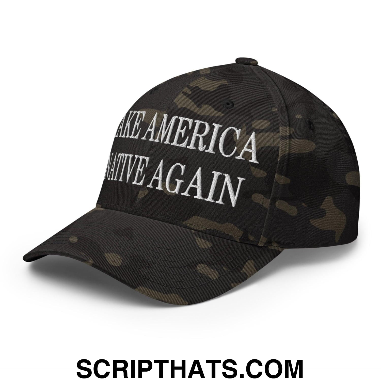 Make America Native Again Embroidered Stretch Fit Baseball Hat Multicam Black