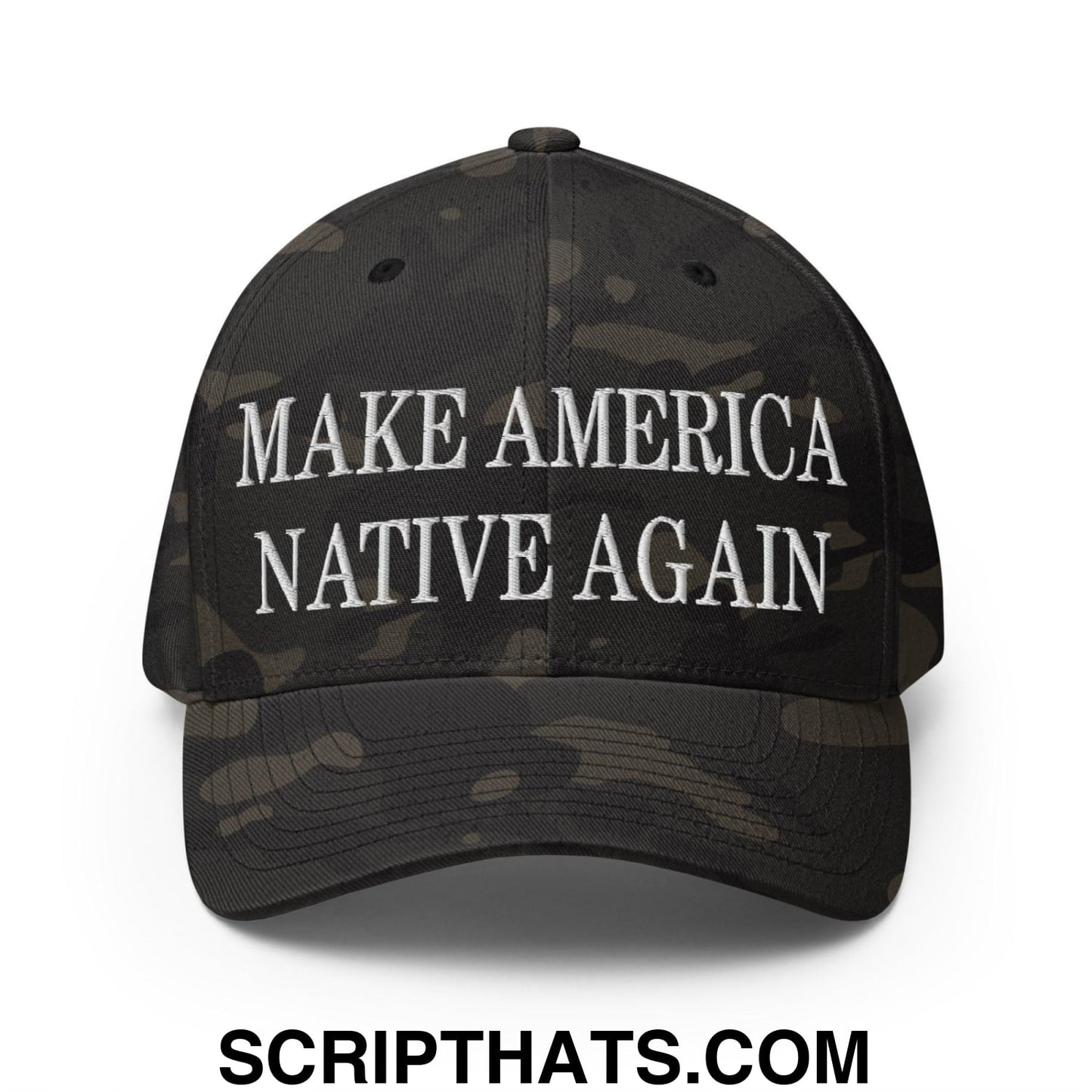 Make America Native Again Embroidered Stretch Fit Baseball Hat Multicam Black