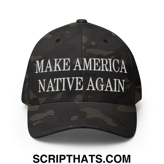 Make America Native Again Embroidered Stretch Fit Baseball Hat Multicam Black