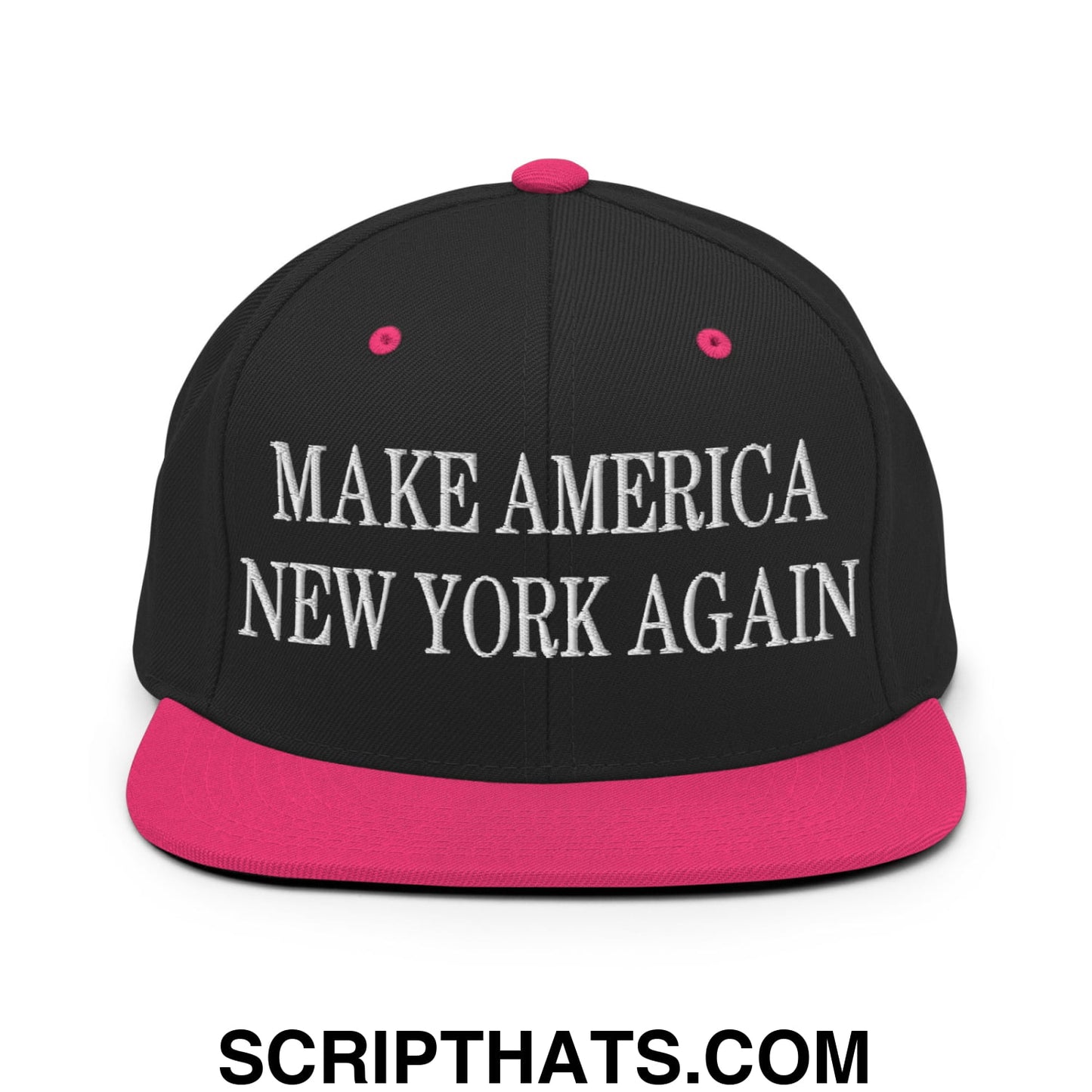 Make America New York Again Embroidered Flat Bill Brim Snapback Hat Black Neon Pink
