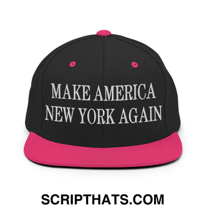 Make America New York Again Embroidered Flat Bill Brim Snapback Hat Black Neon Pink