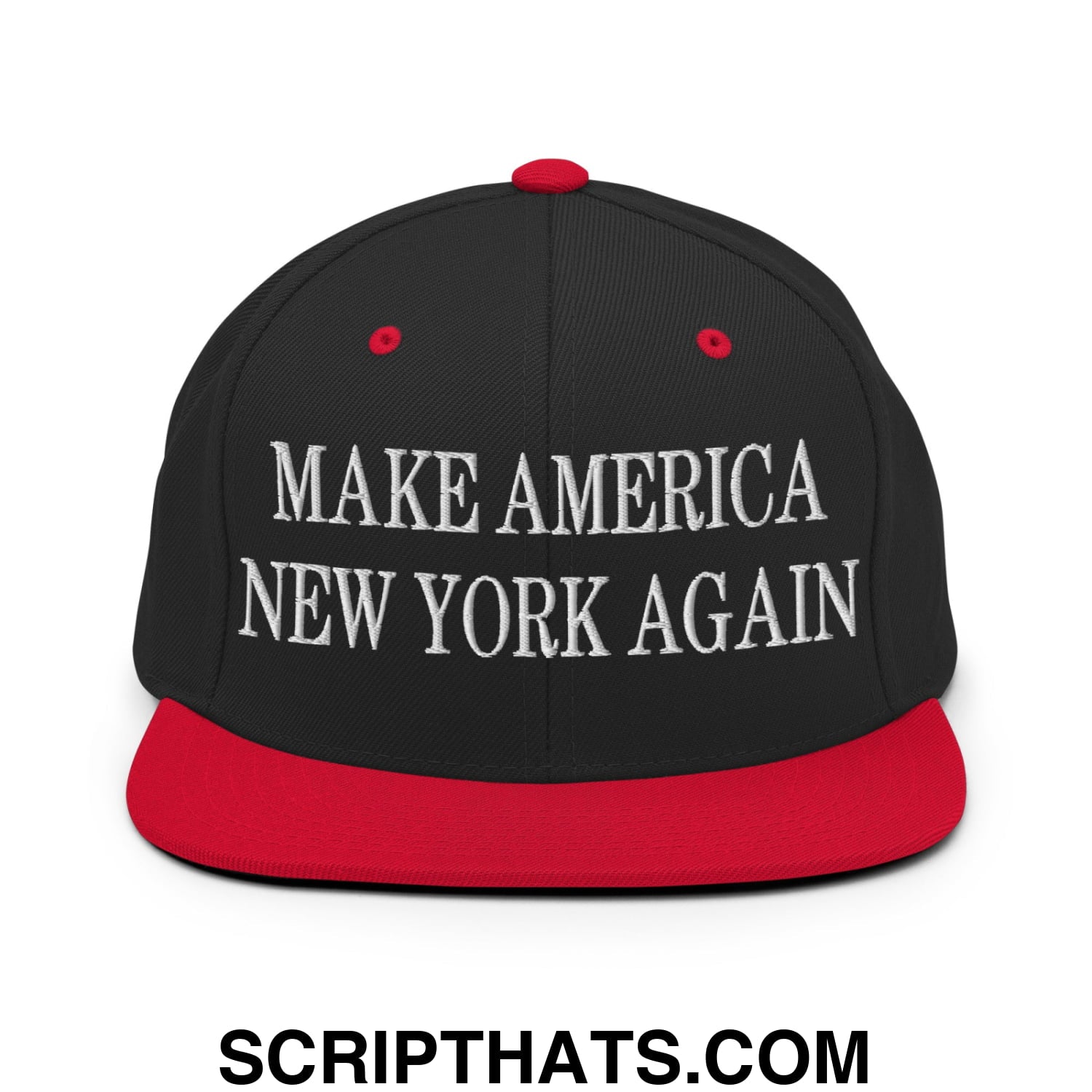 Make America New York Again Embroidered Flat Bill Brim Snapback Hat Black Red