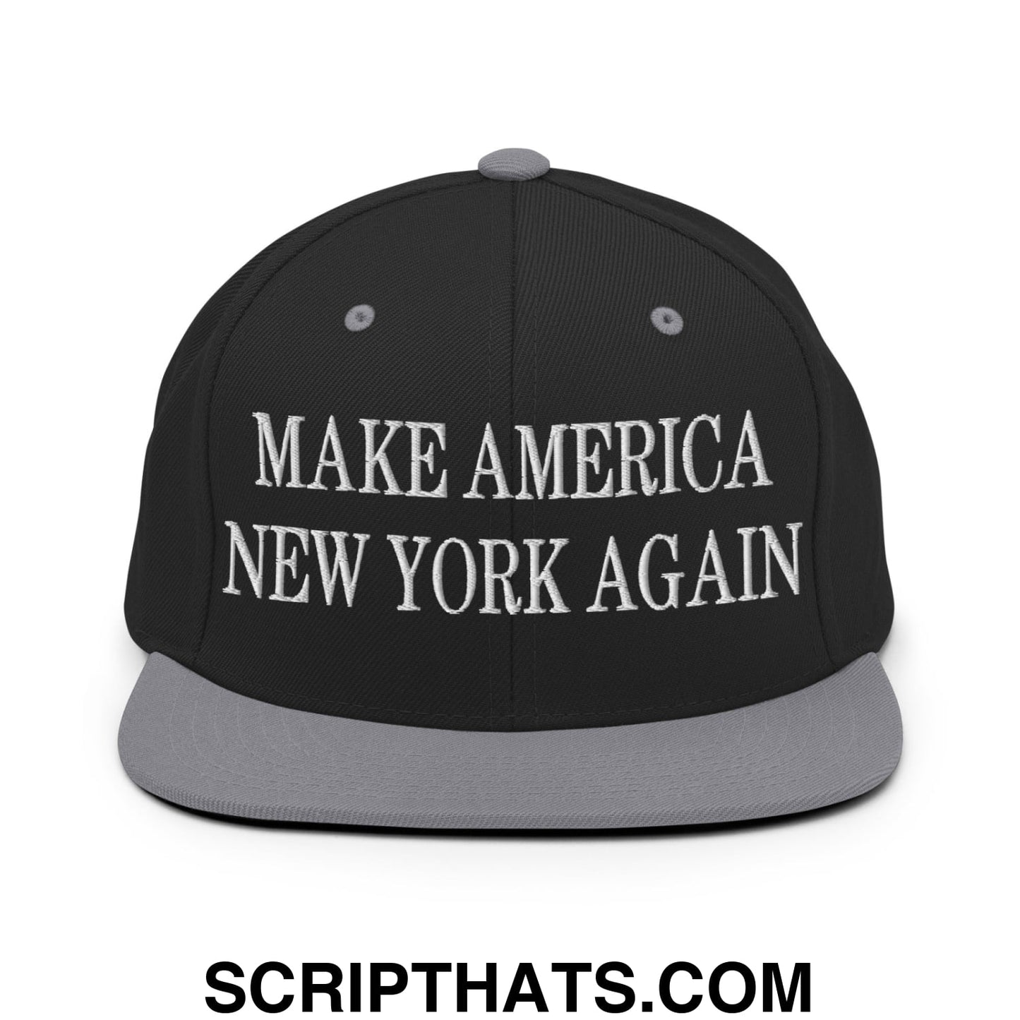 Make America New York Again Embroidered Flat Bill Brim Snapback Hat Black Silver