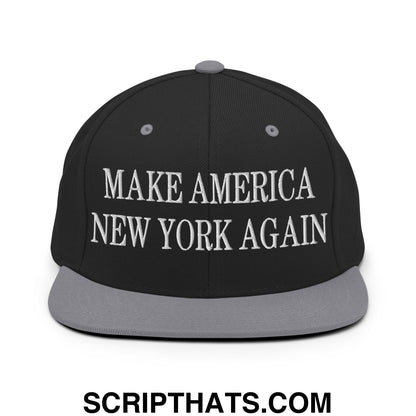Make America New York Again Embroidered Flat Bill Brim Snapback Hat Black Silver