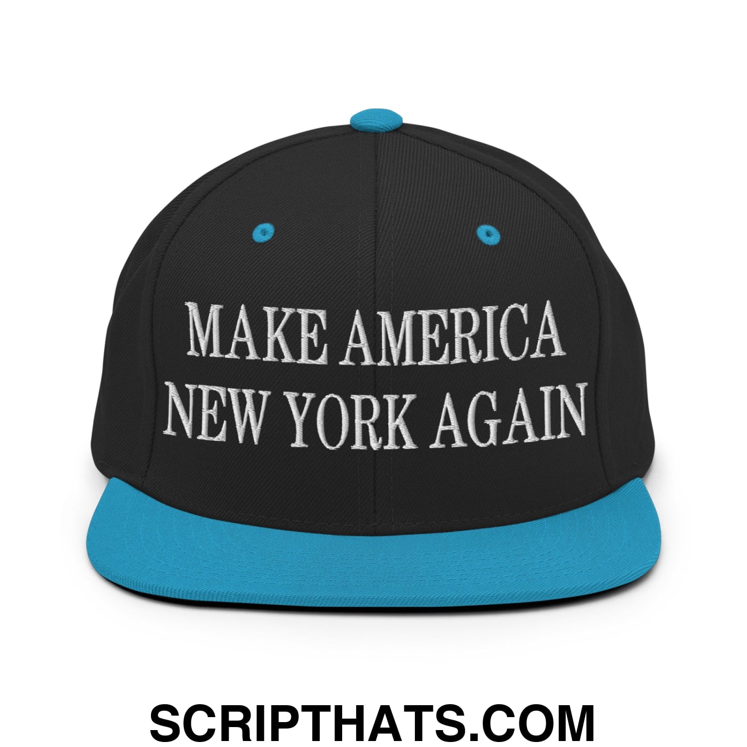 Make America New York Again Embroidered Flat Bill Brim Snapback Hat Black Teal