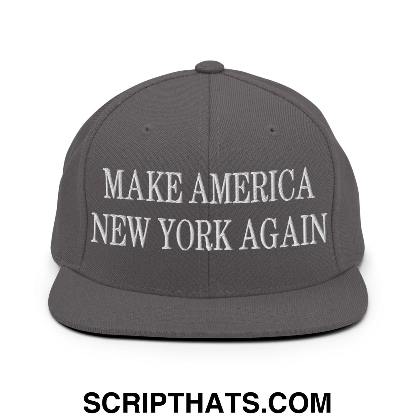 Make America New York Again Embroidered Flat Bill Brim Snapback Hat Dark Grey
