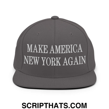 Make America New York Again Embroidered Flat Bill Brim Snapback Hat Dark Grey