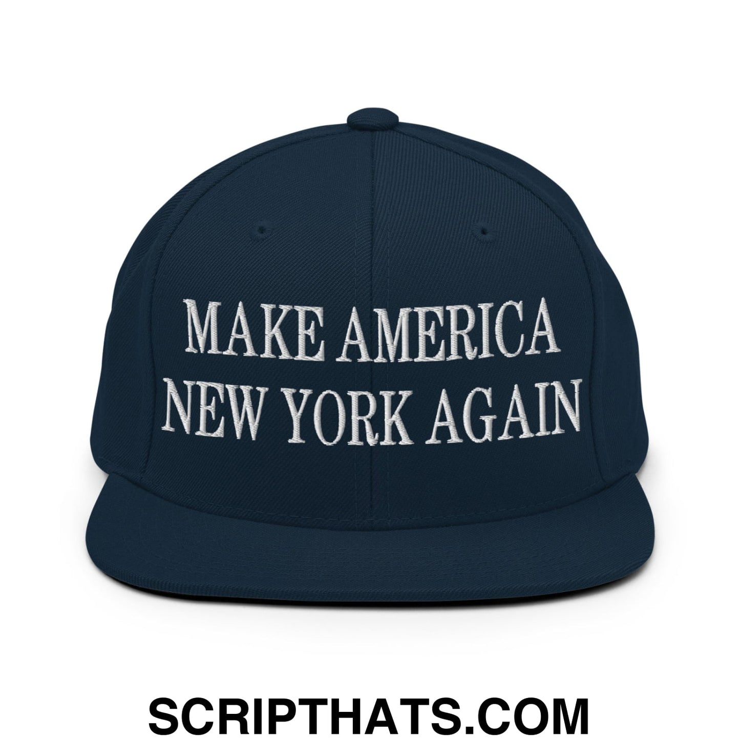 Make America New York Again Embroidered Flat Bill Brim Snapback Hat Dark Navy