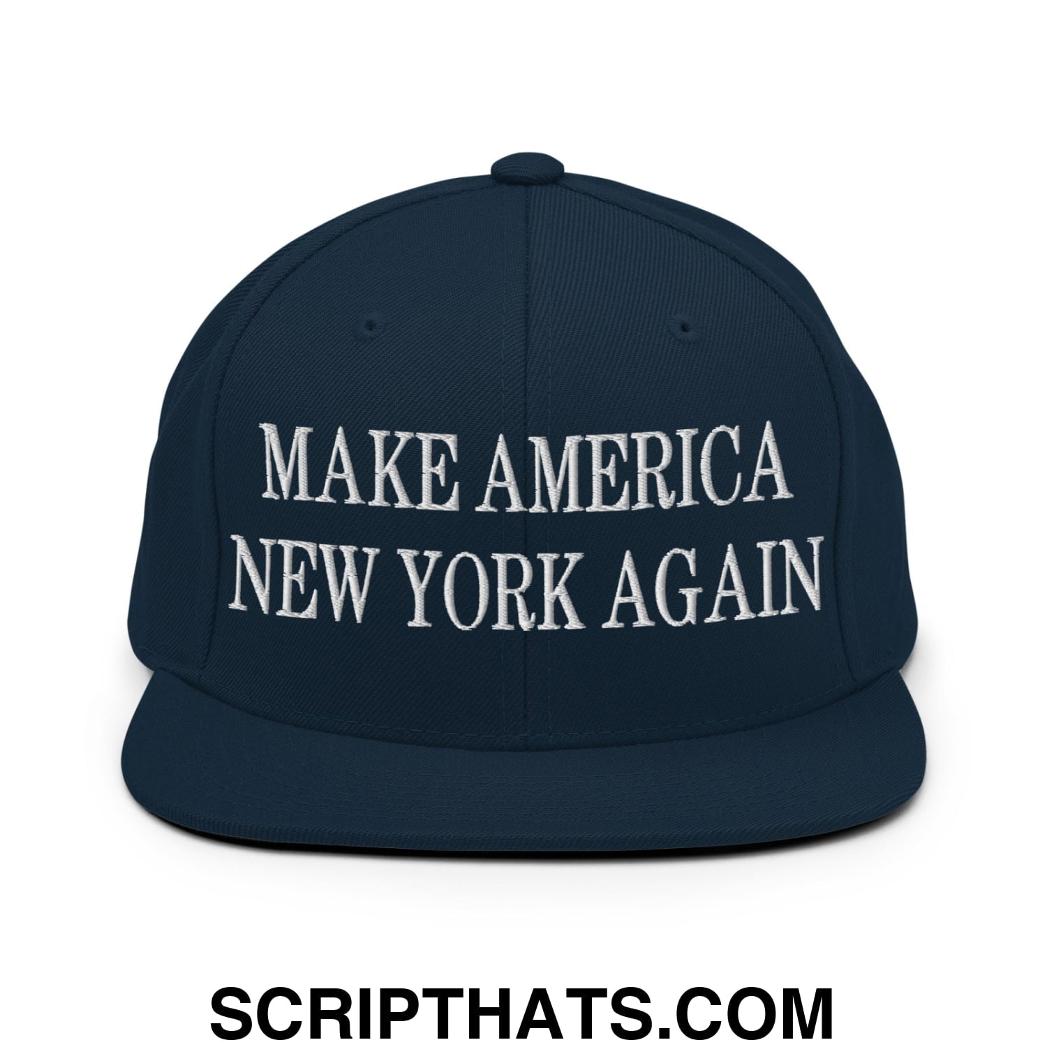 Make America New York Again Embroidered Flat Bill Brim Snapback Hat Dark Navy