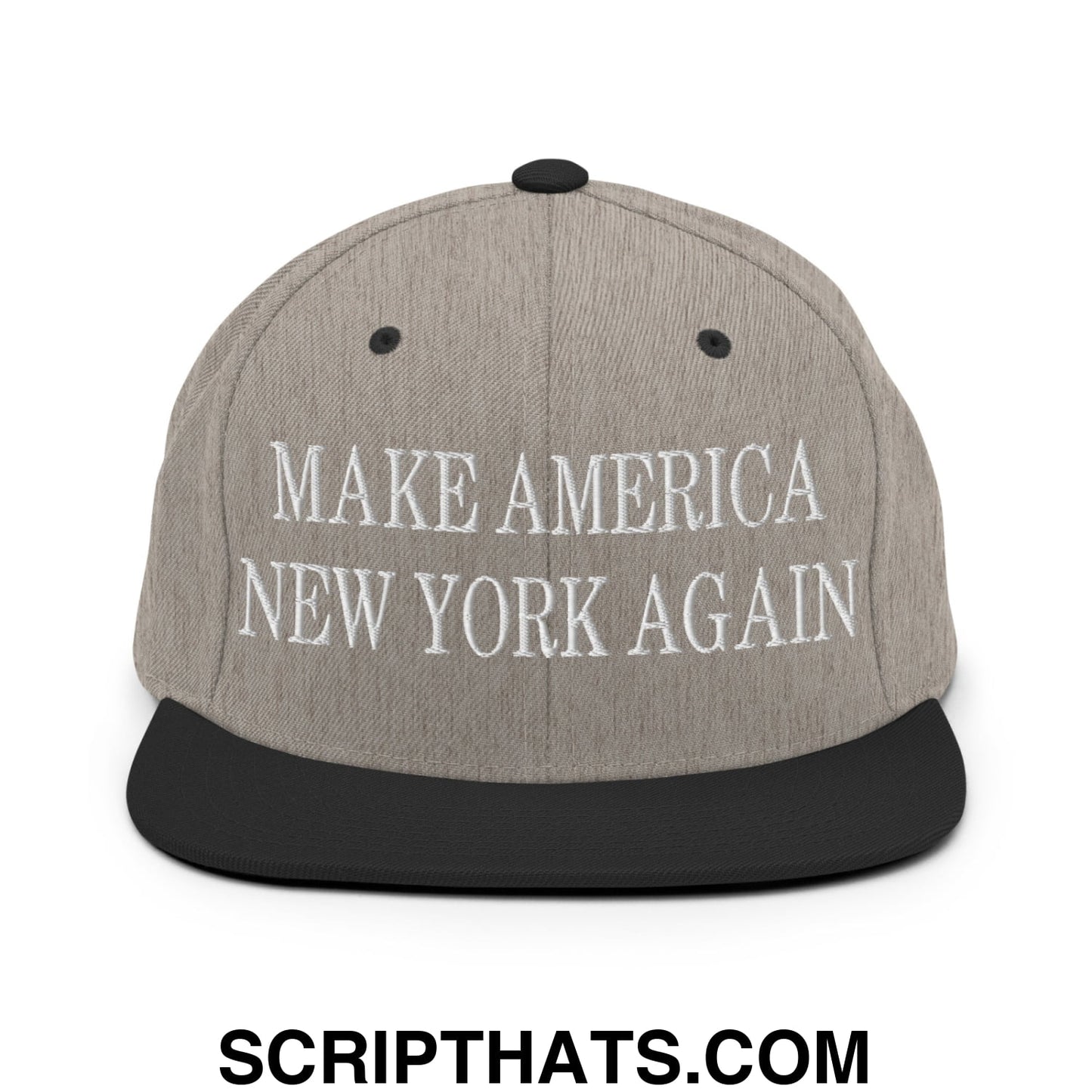 Make America New York Again Embroidered Flat Bill Brim Snapback Hat Heather Black