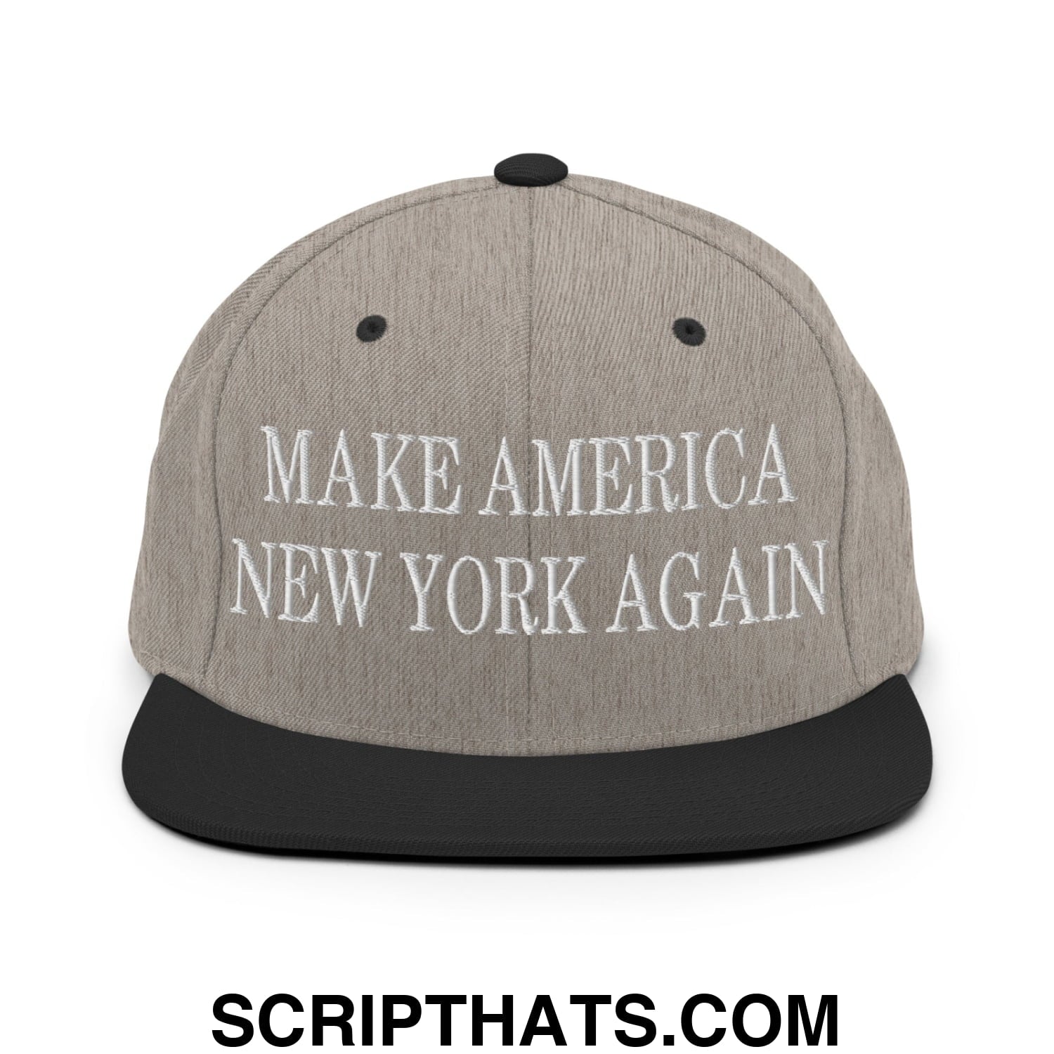 Make America New York Again Embroidered Flat Bill Brim Snapback Hat Heather Black