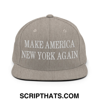 Make America New York Again Embroidered Flat Bill Brim Snapback Hat Heather Grey
