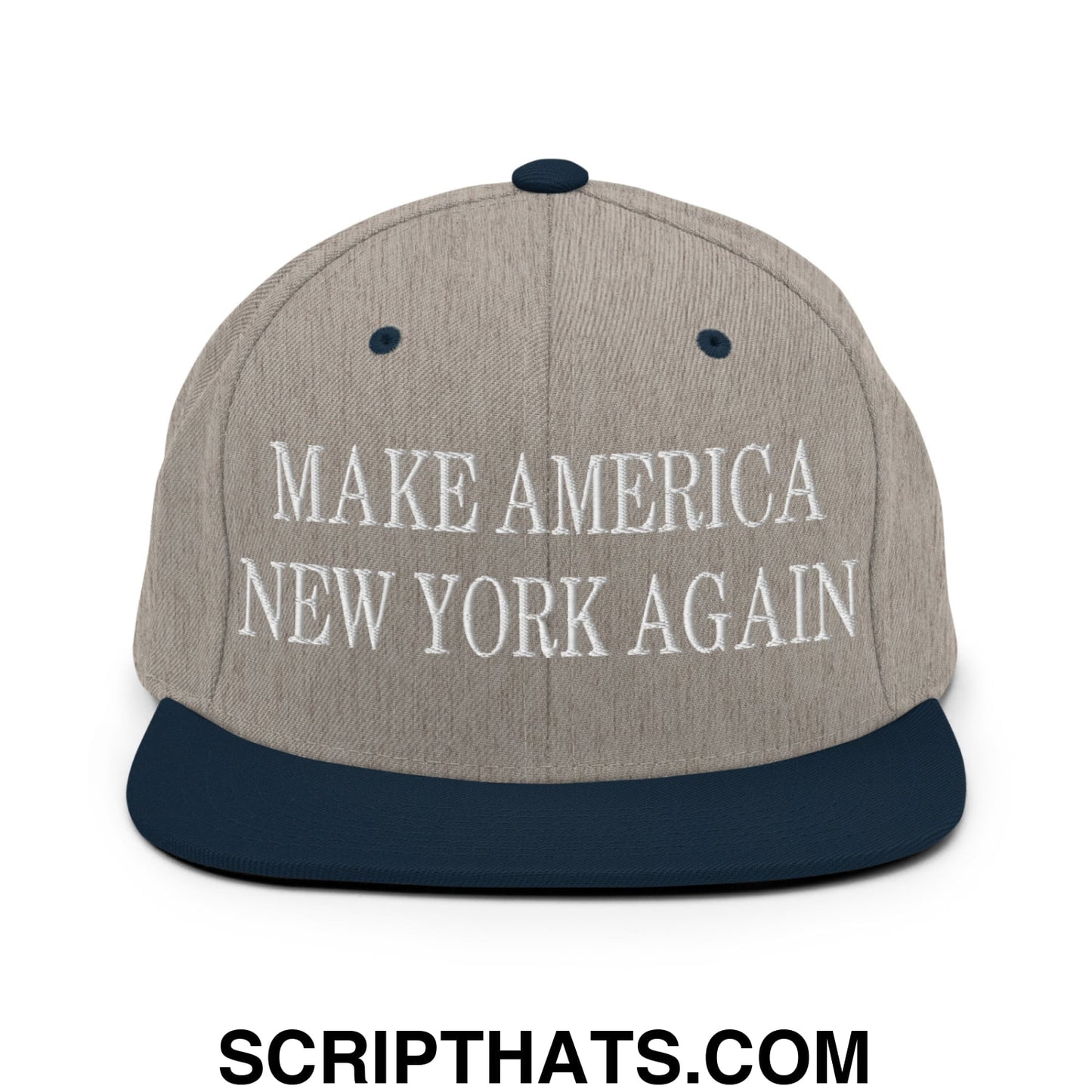 Make America New York Again Embroidered Flat Bill Brim Snapback Hat Heather Grey Navy