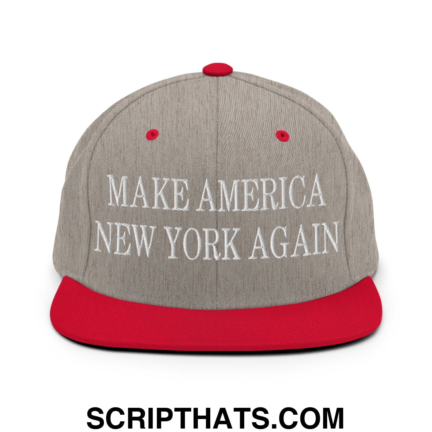 Make America New York Again Embroidered Flat Bill Brim Snapback Hat Heather Grey Red