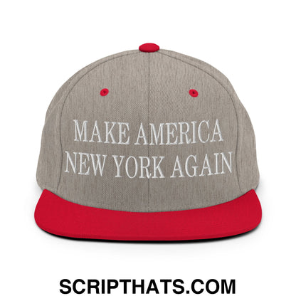 Make America New York Again Embroidered Flat Bill Brim Snapback Hat Heather Grey Red