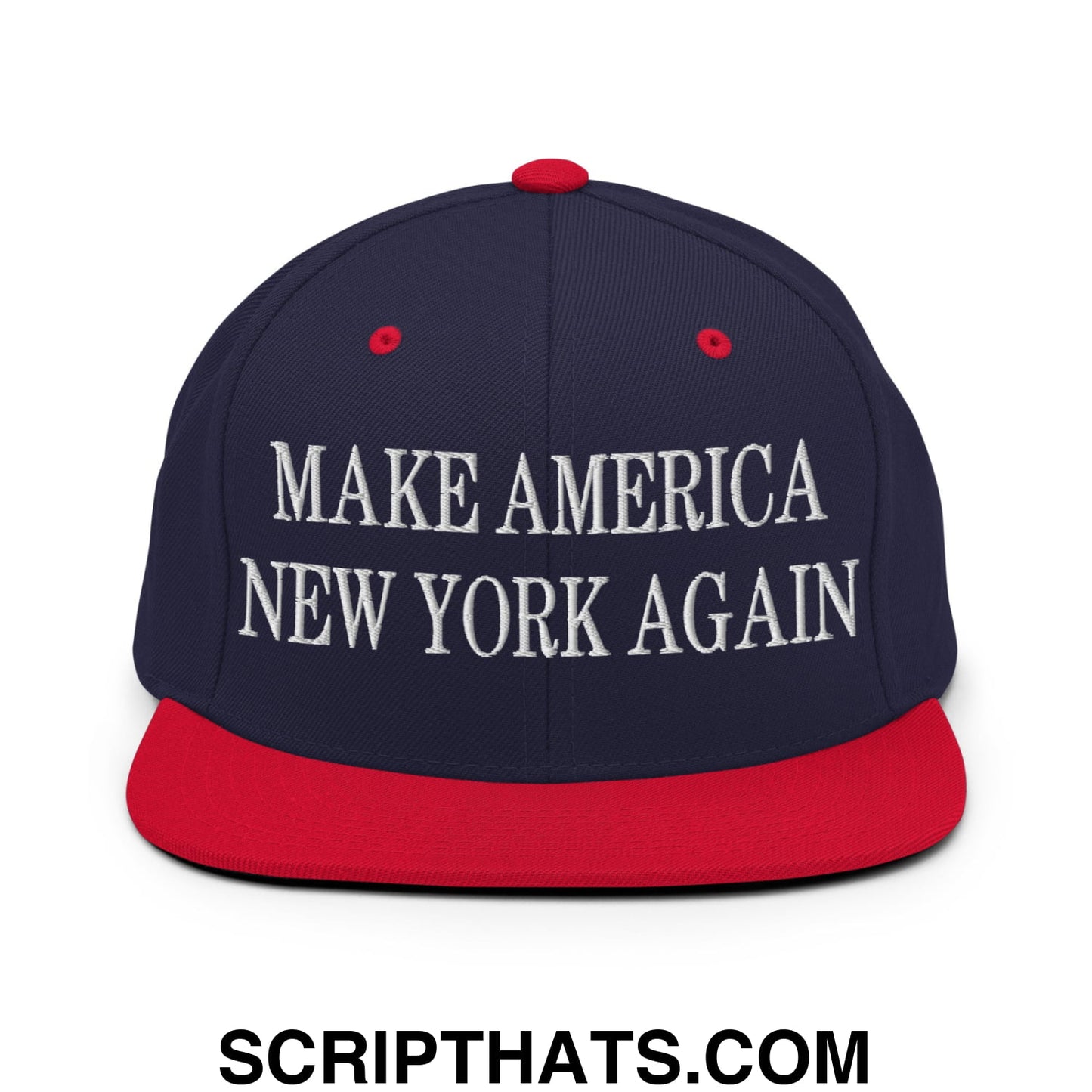 Make America New York Again Embroidered Flat Bill Brim Snapback Hat Navy Red