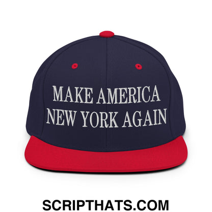 Make America New York Again Embroidered Flat Bill Brim Snapback Hat Navy Red